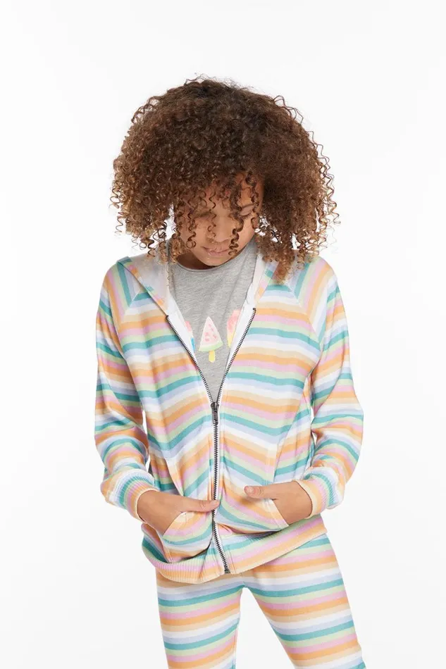 Kids Chaser Brand Girls Alana Sunset Stripe Girls Zip Up Hoodie
