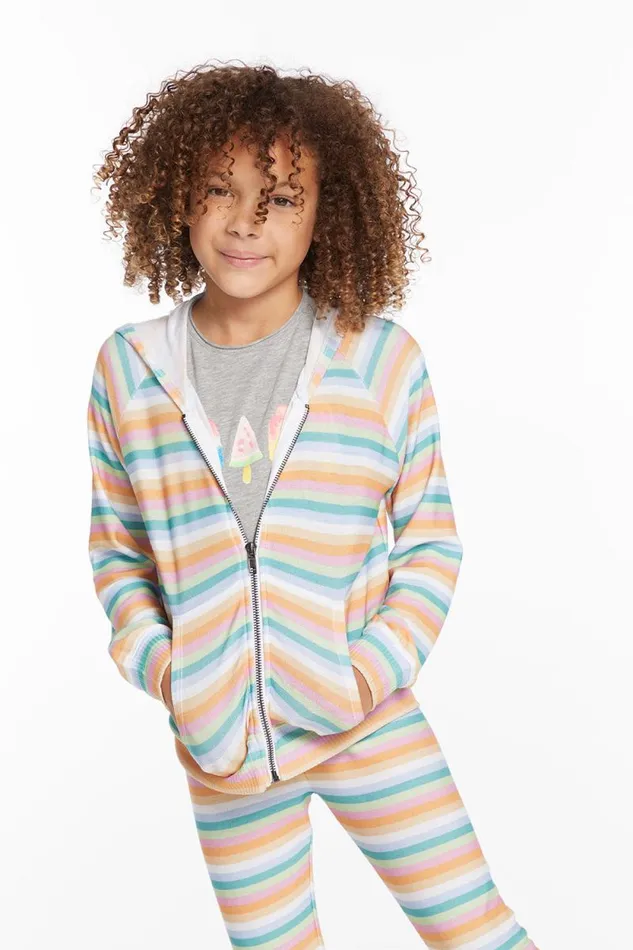 Kids Chaser Brand Girls Alana Sunset Stripe Girls Zip Up Hoodie