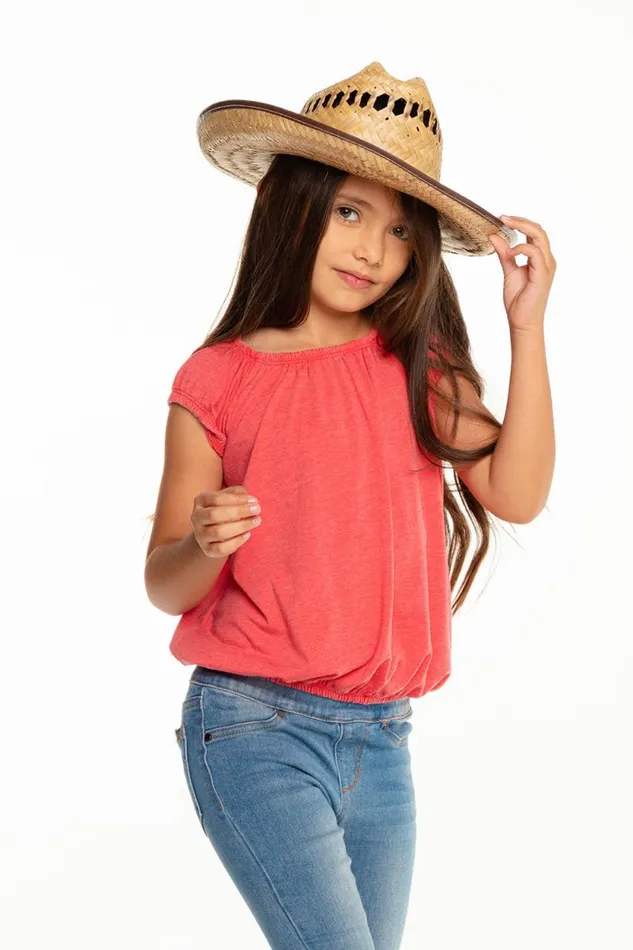 Kids Chaser Brand Girls Girls Recycled Vintage Jersey Shirred Short Sleeve Off Shoulder