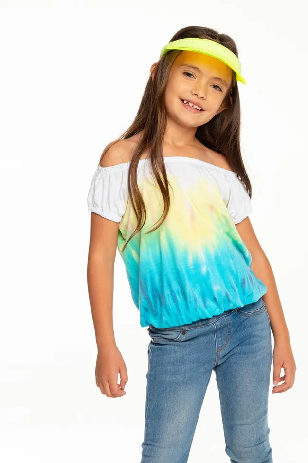 Kids Chaser Brand Girls Girls Recycled Vintage Jersey Shirred Short Sleeve Off Shoulder