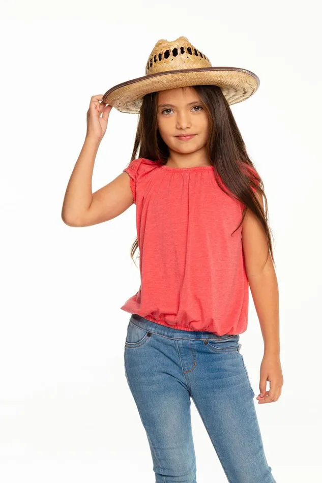Kids Chaser Brand Girls Girls Recycled Vintage Jersey Shirred Short Sleeve Off Shoulder