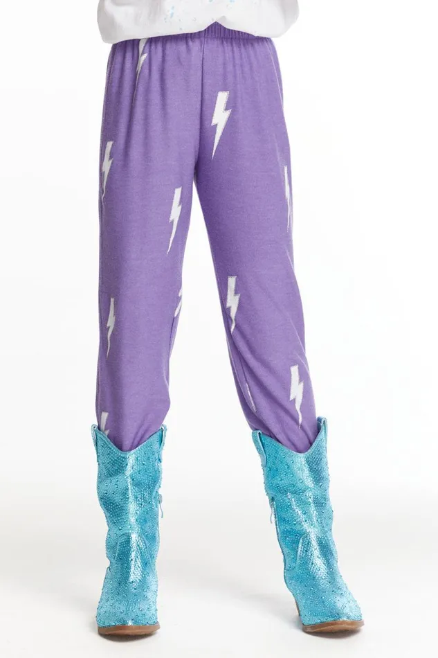 Kids Chaser Brand Girls Glitter Bolt Girls Love Knit Pants
