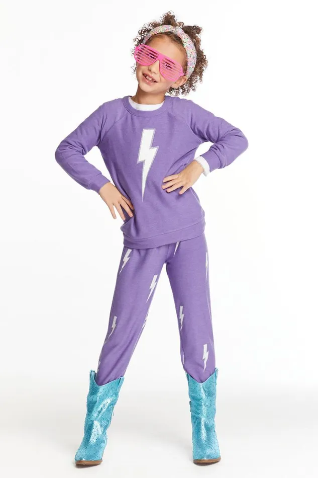 Kids Chaser Brand Girls Glitter Bolt Girls Love Knit Pants