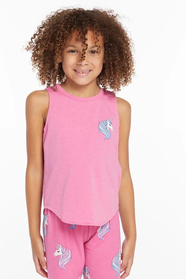Kids Chaser Brand Girls Pretty Unicorn Girls Vintage Jersey Shirttail Muscle