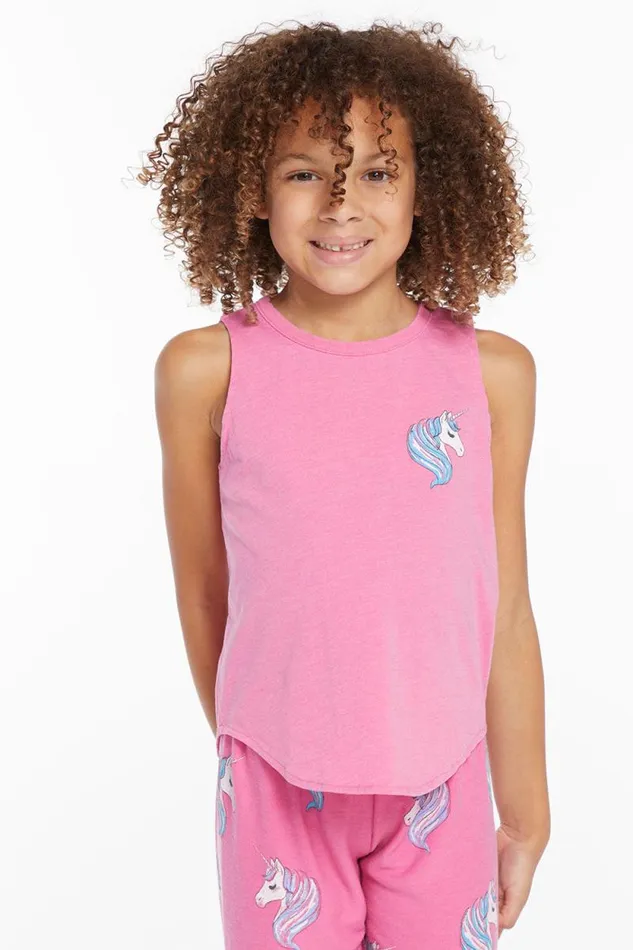 Kids Chaser Brand Girls Pretty Unicorn Girls Vintage Jersey Shirttail Muscle