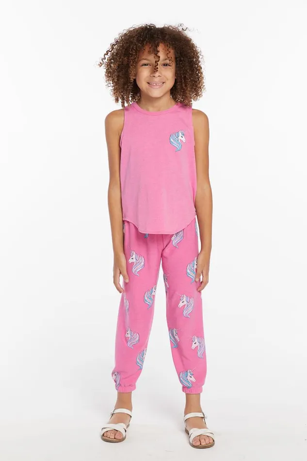 Kids Chaser Brand Girls Pretty Unicorn Girls Vintage Jersey Shirttail Muscle