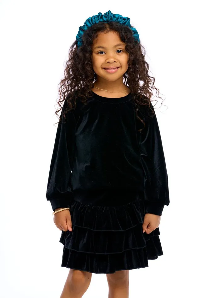 Kids Chaser Brand Girls Stretch Velvet Blouson Sleeve Raglan