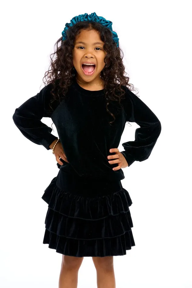 Kids Chaser Brand Girls Stretch Velvet Blouson Sleeve Raglan