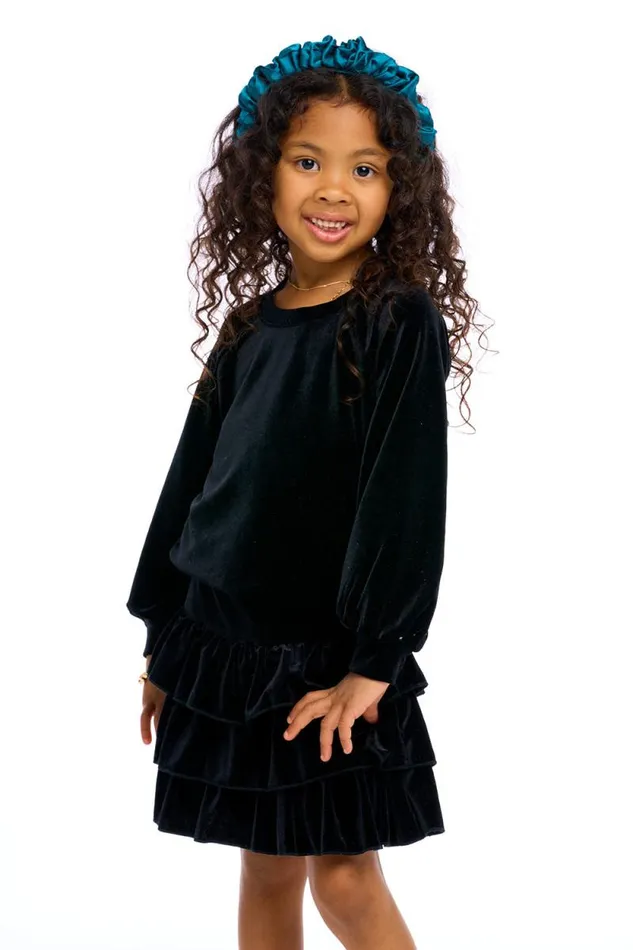 Kids Chaser Brand Girls Stretch Velvet Blouson Sleeve Raglan