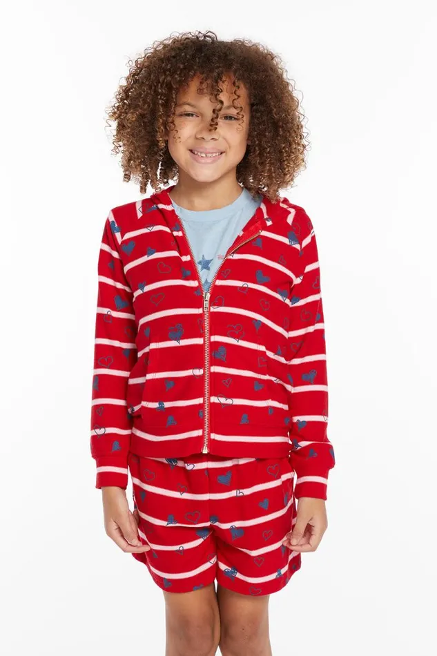 Kids Chaser Brand Matchy Match Heart Stripe Girls Zipup Hoodie