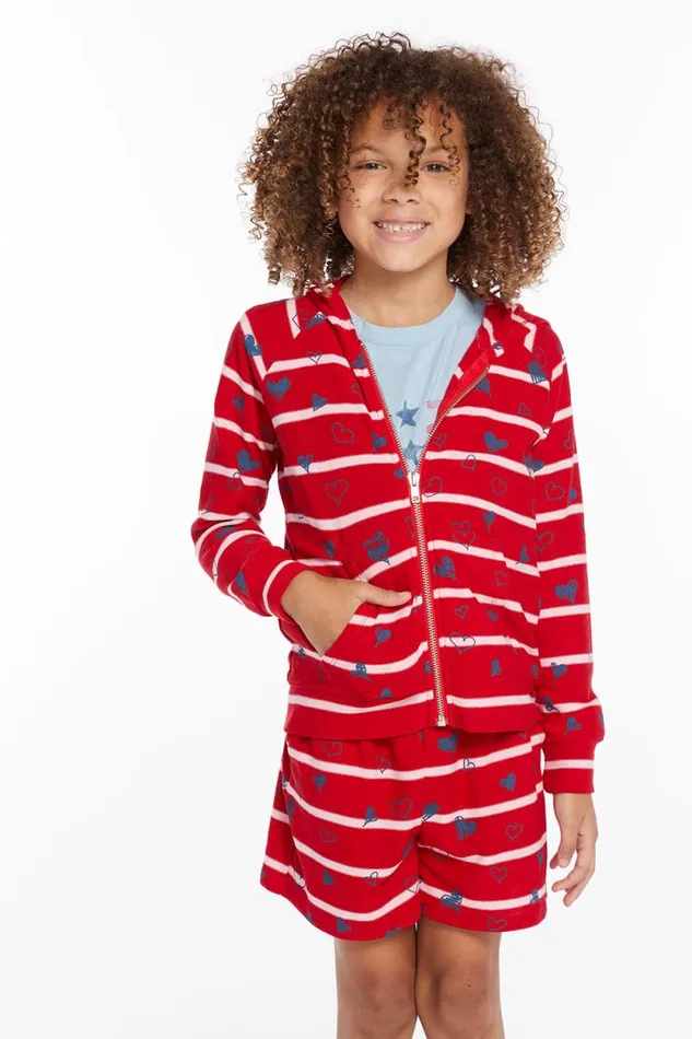 Kids Chaser Brand Matchy Match Heart Stripe Girls Zipup Hoodie