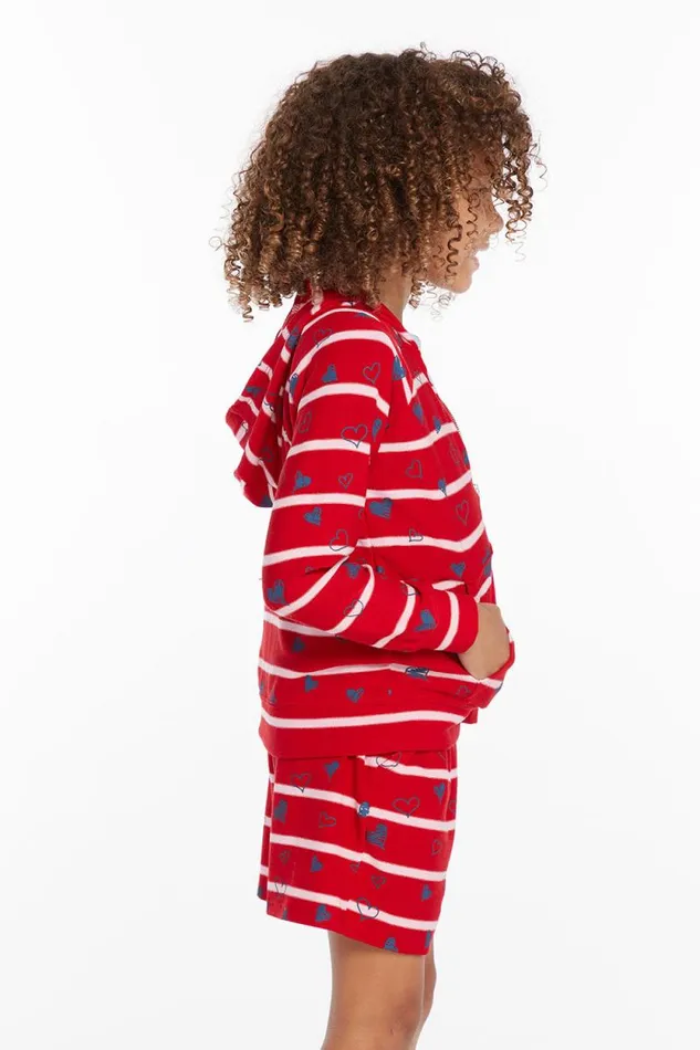 Kids Chaser Brand Matchy Match Heart Stripe Girls Zipup Hoodie