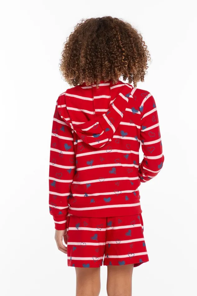 Kids Chaser Brand Matchy Match Heart Stripe Girls Zipup Hoodie