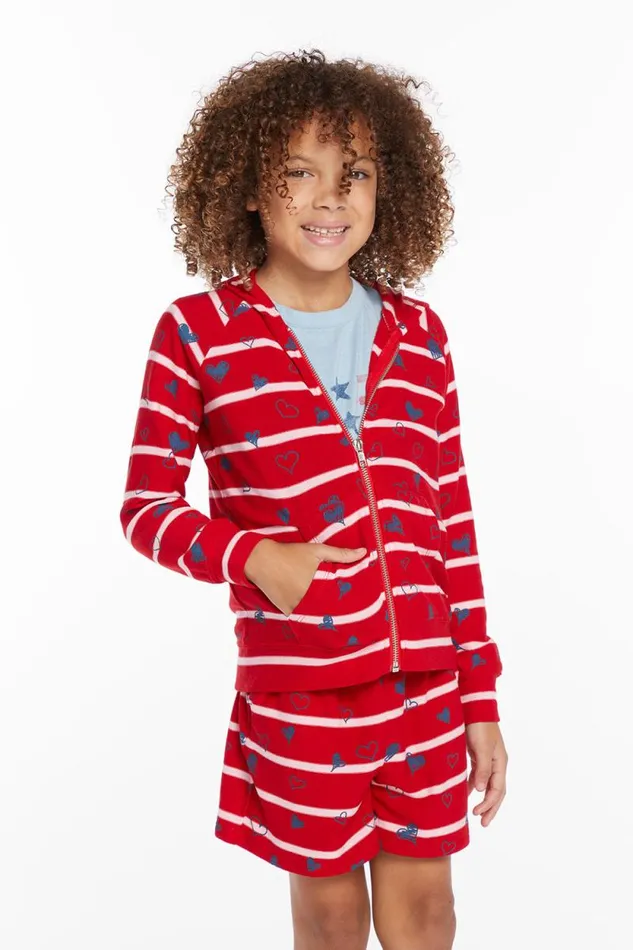 Kids Chaser Brand Matchy Match Heart Stripe Girls Zipup Hoodie