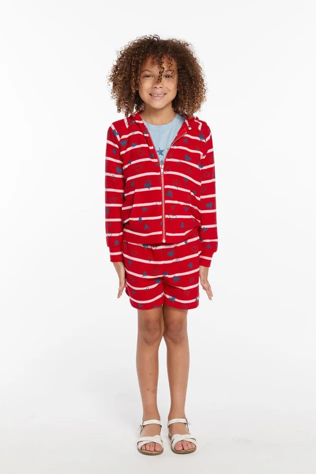 Kids Chaser Brand Matchy Match Heart Stripe Girls Zipup Hoodie