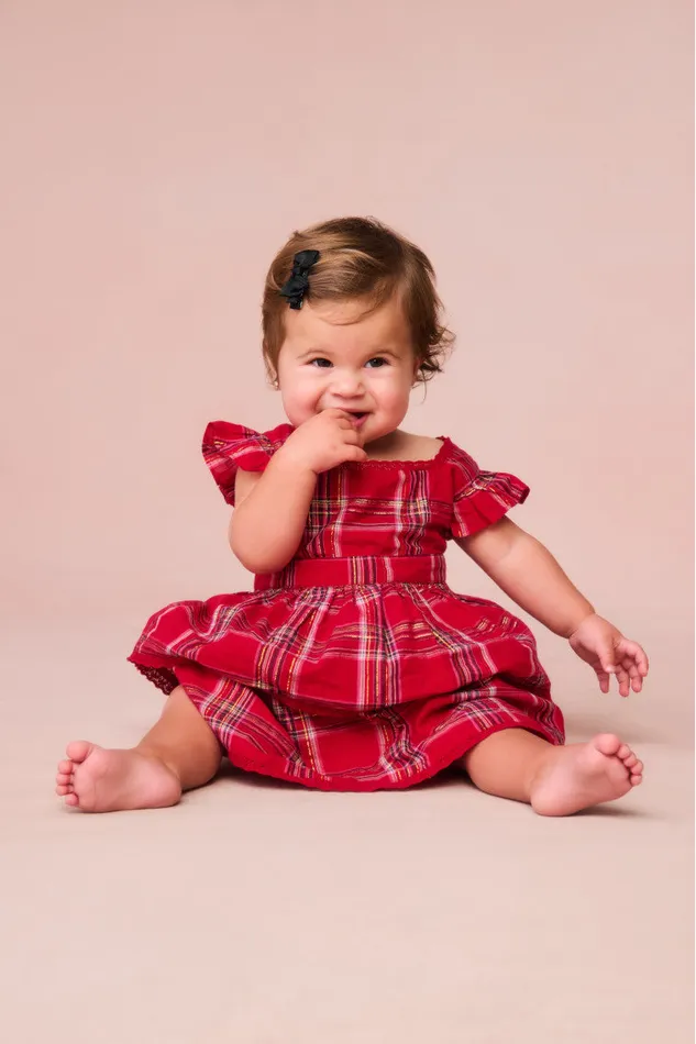 Kids LoveShackFancy Baby Baby Luciette Tartan Dress Cheery Red