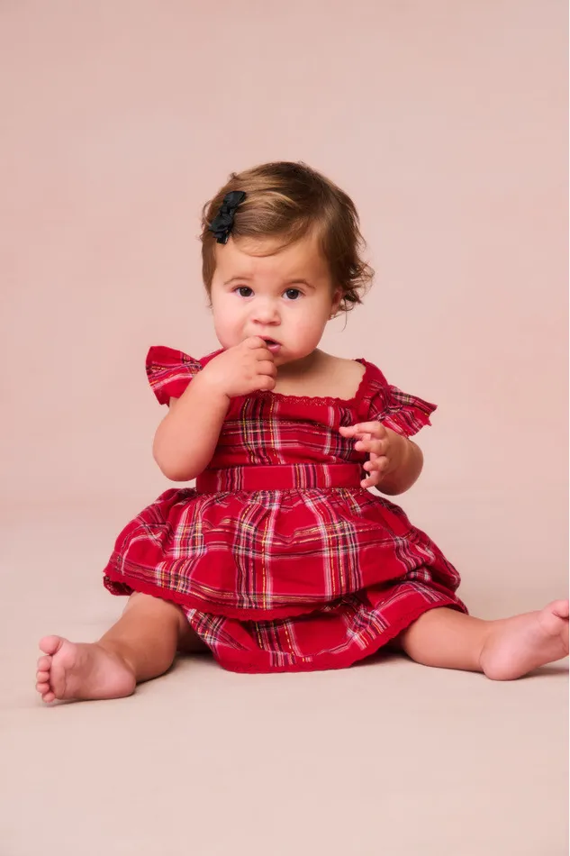 Kids LoveShackFancy Baby Baby Luciette Tartan Dress Cheery Red