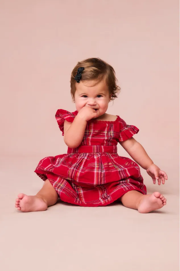 Kids LoveShackFancy Baby Baby Luciette Tartan Dress Cheery Red