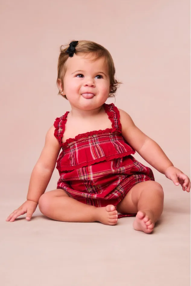 Kids LoveShackFancy Baby Baby Nadiana Tartan Pinafore Cheery Red