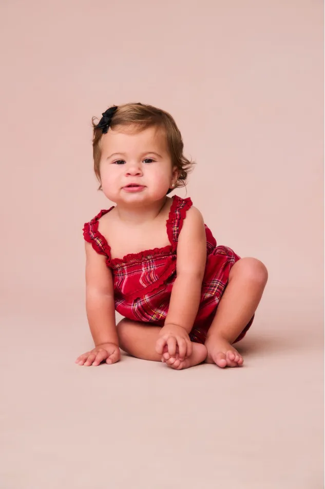 Kids LoveShackFancy Baby Baby Nadiana Tartan Pinafore Cheery Red