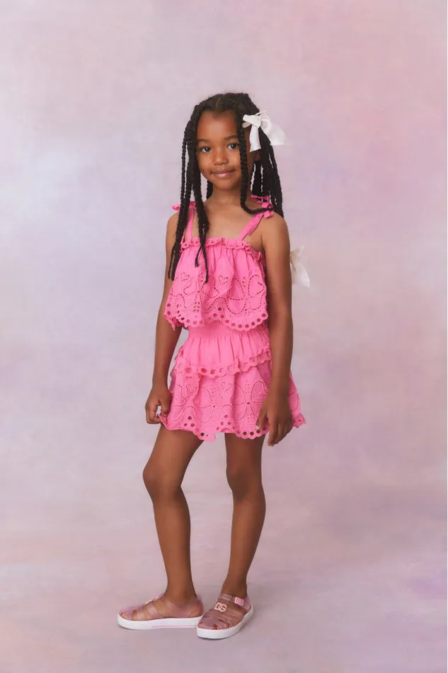 Kids LoveShackFancy Girls Girls Alexa Skirt Strawberry Taffy