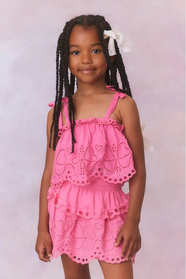 Kids LoveShackFancy Girls Girls Alexa Skirt Strawberry Taffy