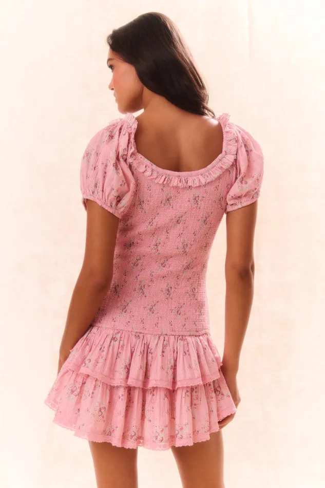 KidsWomen LoveShackFancy Mommy and Me Violet Floral Cotton Smocked Drop Waist Mini Dress Pink Dusk
