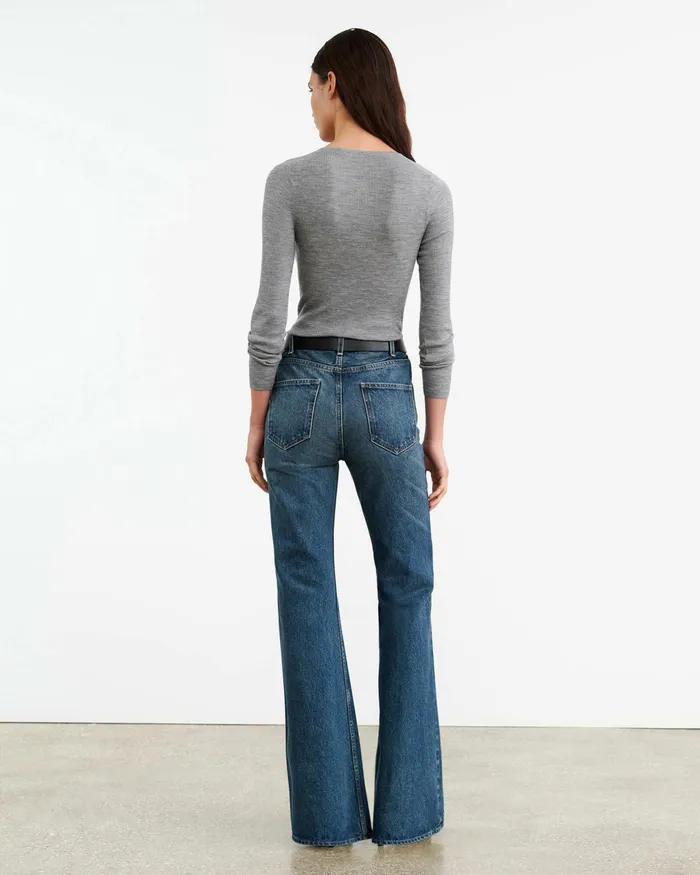 KLARISE HENLEY KNIT Medium Grey Melange Women Nili Lotan Knits and Sweaters