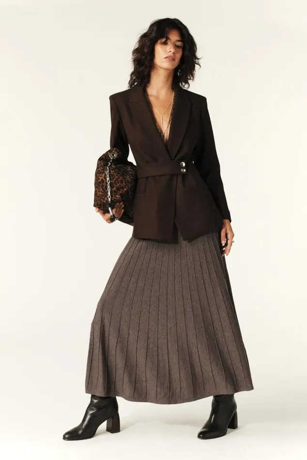 Knit Midi Skirt Jada Brown Women Baandsh Skirts and Shorts