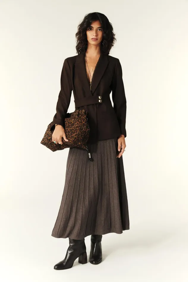 Knit Midi Skirt Jada Brown Women Baandsh Skirts and Shorts