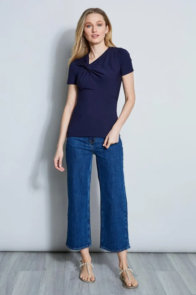 Knits and Sweaters Women Elie Tahari Asymmetrical Short Sleeve Twist Knit STARGAZER