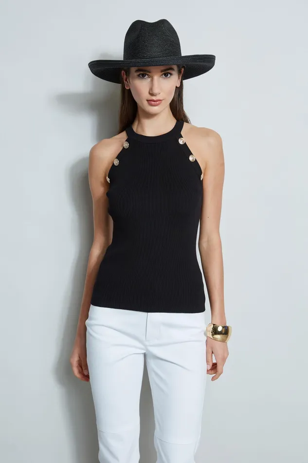 Knits and Sweaters Women Elie Tahari Halter Button Rib Tank NOIR