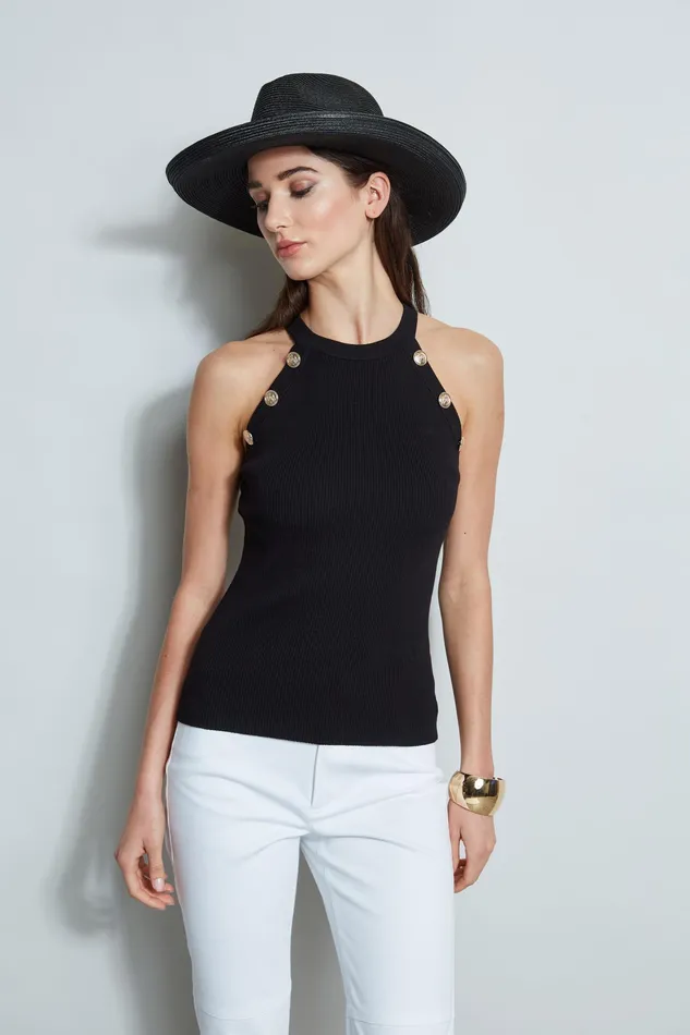 Knits and Sweaters Women Elie Tahari Halter Button Rib Tank NOIR