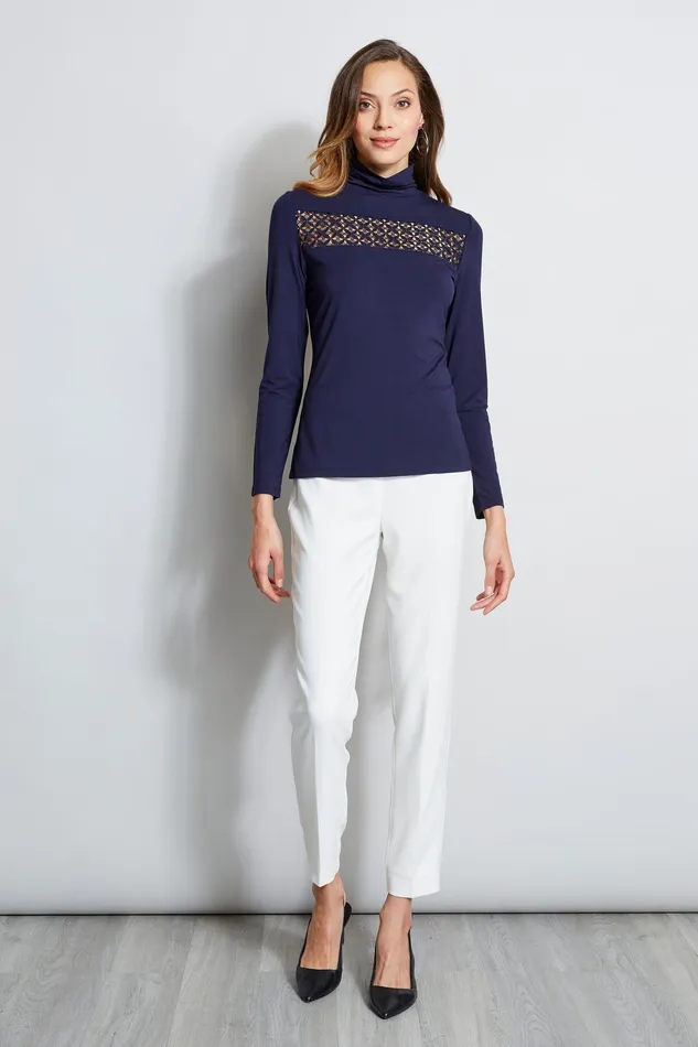 Knits and Sweaters Women Elie Tahari Lace Insert Turtleneck Knit STARGAZER