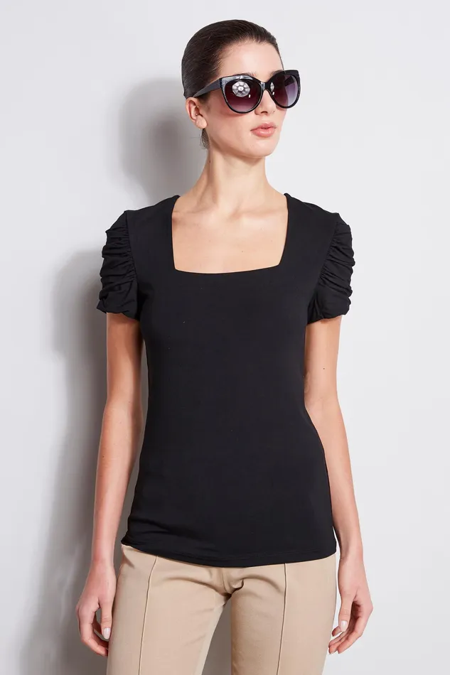Knits and Sweaters Women Elie Tahari Puff Sleeve Square Neck Knit BLACK
