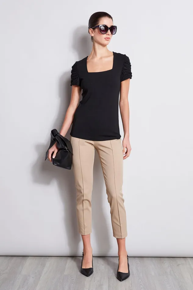 Knits and Sweaters Women Elie Tahari Puff Sleeve Square Neck Knit BLACK