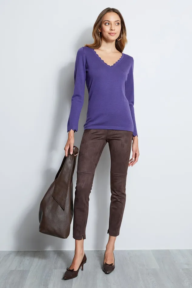 Knits and Sweaters Women Elie Tahari Scallop VNeck Sweater AMETHYST