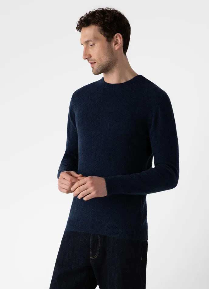 Knitwear Cashmere Crew Neck Jumper Navy Melange ussunspel Men Knitwear Cashmere Crew Neck Jumper Navy Melange ussunspel Men