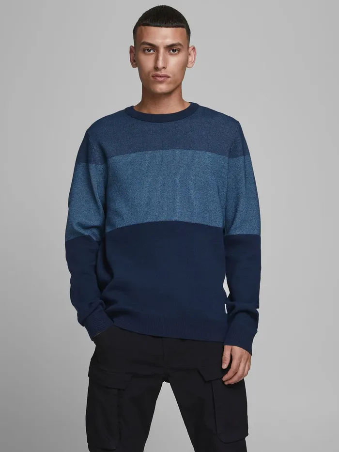 Knitwear JACK and JONES Mens COLOUR BLOCK KNITTED PULLOVER Blue Blue Heaven Near Me Knitwear JACK and JONES Mens COLOUR BLOCK KNITTED PULLOVER Blue Blue Heaven Near Me