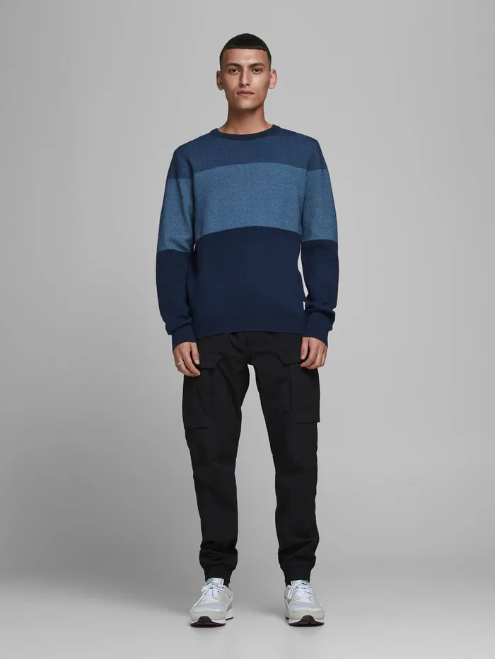 Knitwear JACK and JONES Mens COLOUR BLOCK KNITTED PULLOVER Blue Blue Heaven Near Me