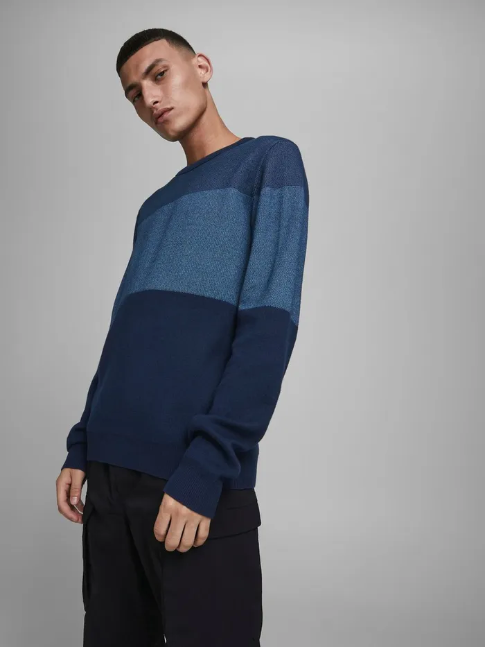 Knitwear JACK and JONES Mens COLOUR BLOCK KNITTED PULLOVER Blue Blue Heaven Near Me