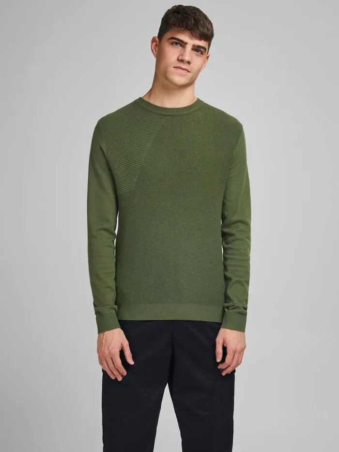 Knitwear JACK and JONES Mens TEXTURED CREW NECK KNITTED PULLOVER Green Rifle Green Gift 4 You Knitwear JACK and JONES Mens TEXTURED CREW NECK KNITTED PULLOVER Green Rifle Green Gift 4 You