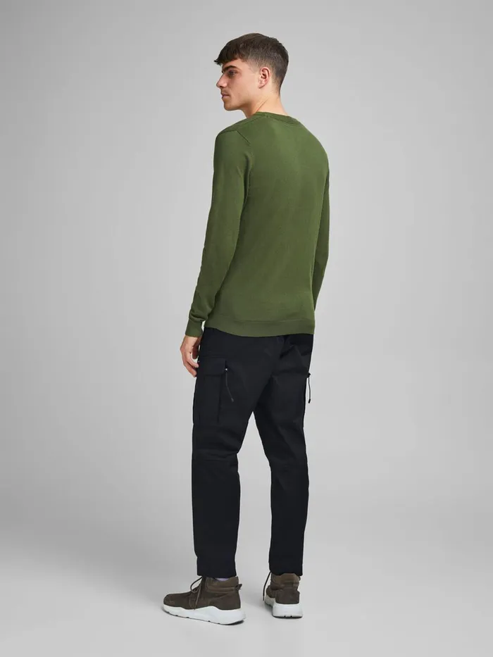 Knitwear JACK and JONES Mens TEXTURED CREW NECK KNITTED PULLOVER Green Rifle Green Gift 4 You