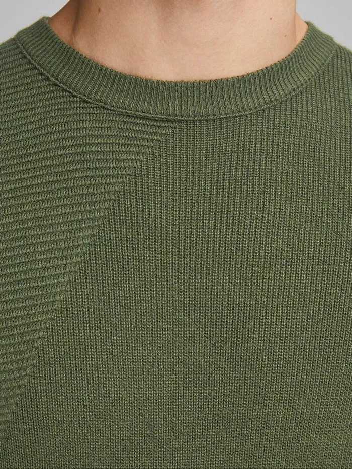 Knitwear JACK and JONES Mens TEXTURED CREW NECK KNITTED PULLOVER Green Rifle Green Gift 4 You