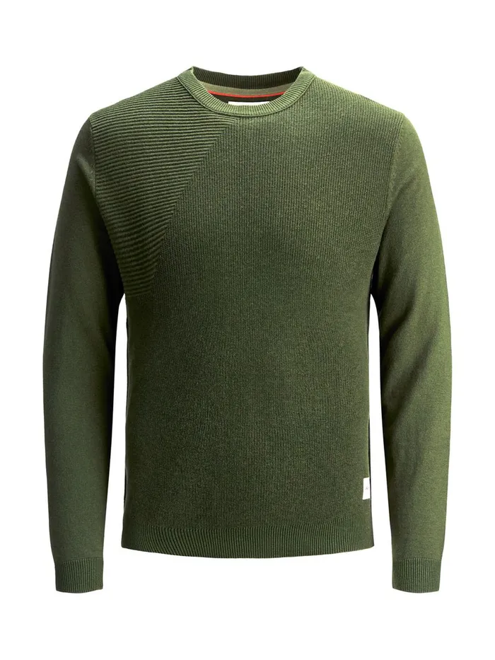 Knitwear JACK and JONES Mens TEXTURED CREW NECK KNITTED PULLOVER Green Rifle Green Gift 4 You
