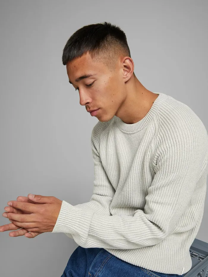 Knitwear JACK and JONES Mens TEXTURED CREW NECK KNITTED PULLOVER White Cloud Dancer For Sale