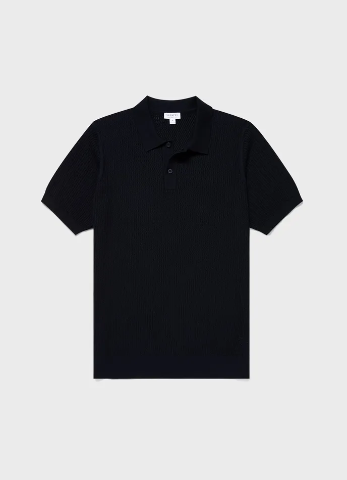 Knitwear Men ussunspel Linear Mesh Knit Polo Shirt Navy