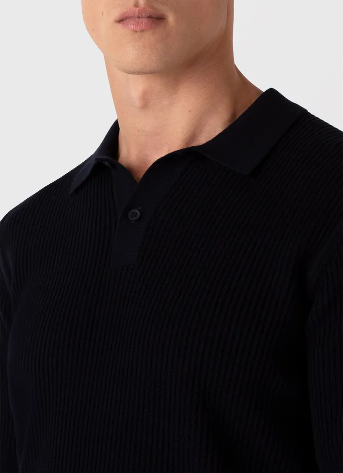 Knitwear Men ussunspel Linear Mesh Knit Polo Shirt Navy