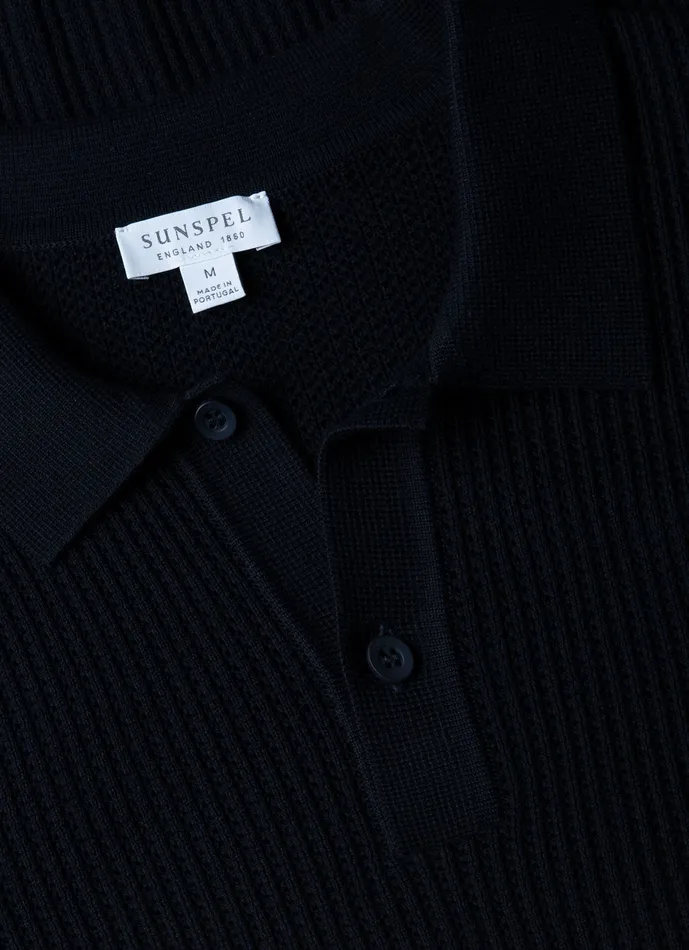 Knitwear Men ussunspel Linear Mesh Knit Polo Shirt Navy