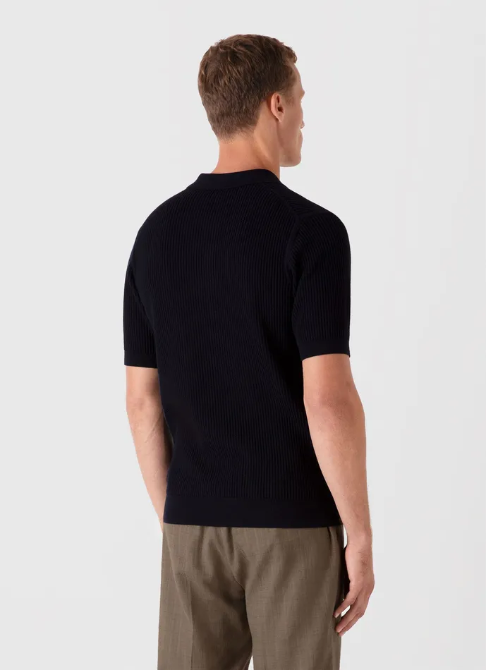 Knitwear Men ussunspel Linear Mesh Knit Polo Shirt Navy